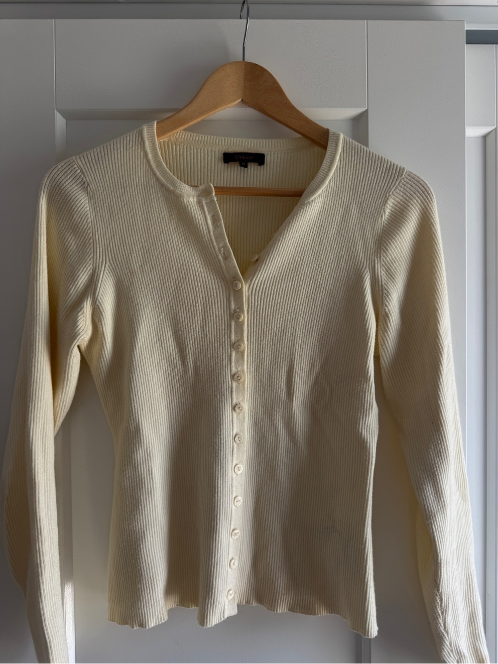 Quince Cream Ribbed Button-Front Cardigan